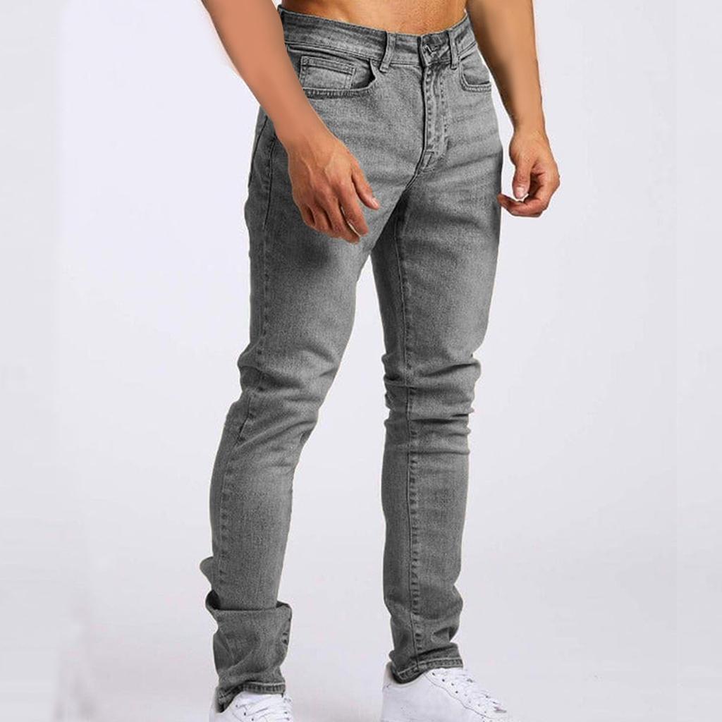 Men's Skinny Stretch Jeans Light Blue Fit Jean Men Slim Fit Button Straight Denim Trousers