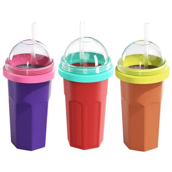Silicone Slushie Cup with Lids Straws Portable Freezing Smoothie Cup BPA-free Cold Drink Cup for Juices Ice Cream Kids