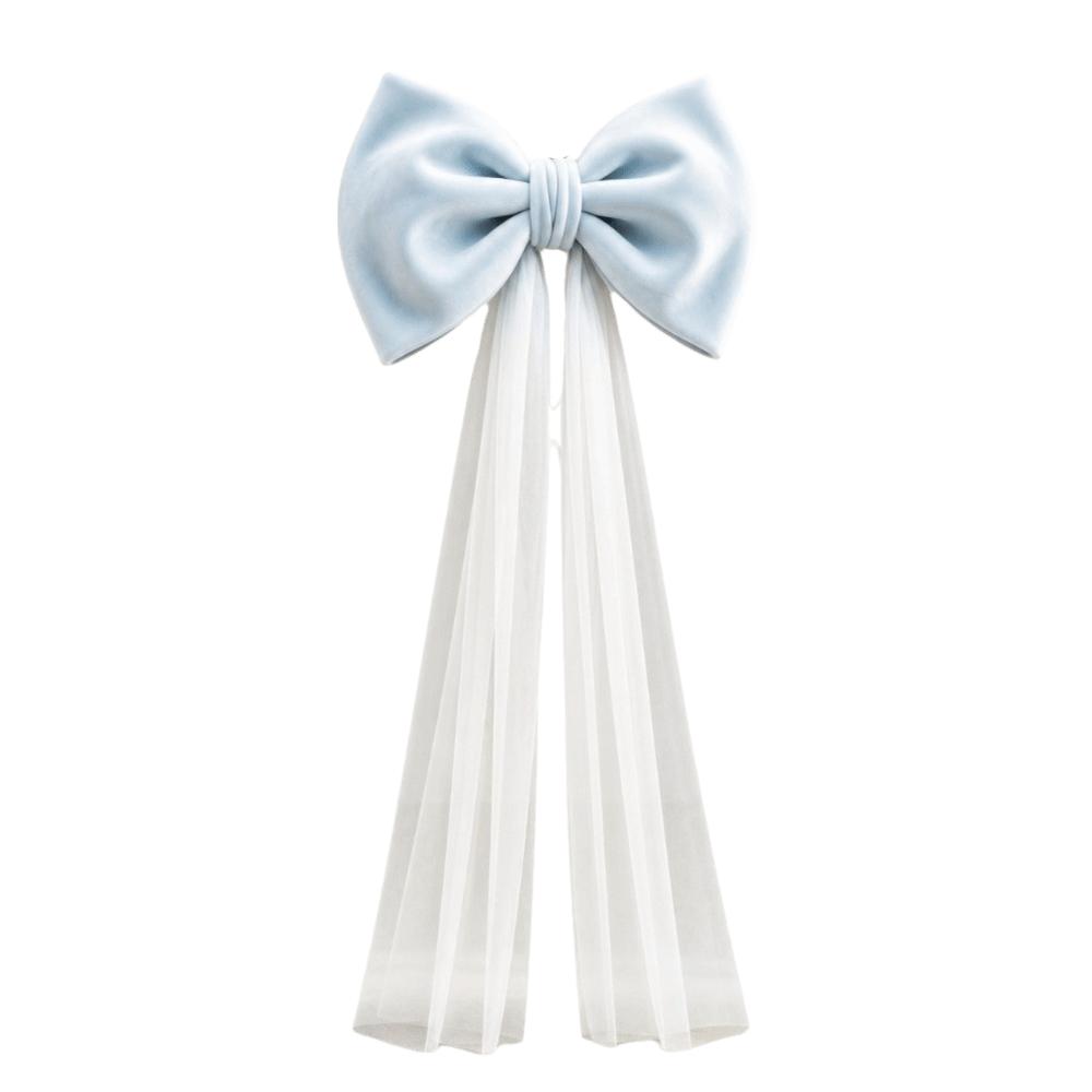 Mesh Tulle Large Velvet Christmas Bow Ornaments Tree Bow with Long Tails Wedding