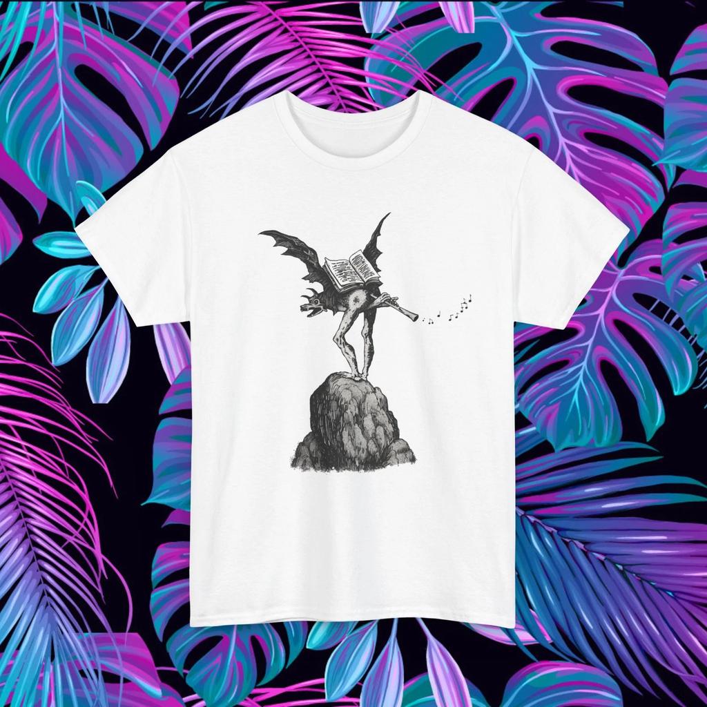 Gothic Engraving Creature T-shirt Tops Tees Unisex Dark Academia Bat Wing Surreal Art Graphic Tee