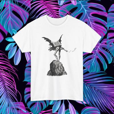 Gothic Engraving Creature T-Shirt Dark Academia Bat Wing Surreal Art Graphic Tee