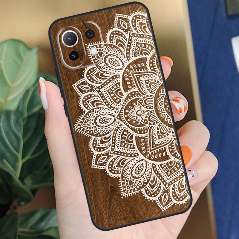 Mandala Floral Wood Case For Xiaomi 15 14 Ultra 13T 14T 15T Pro 17 Pro Max POCO F8 F7 F5 F6 X5 X6 X7 Pro Coque