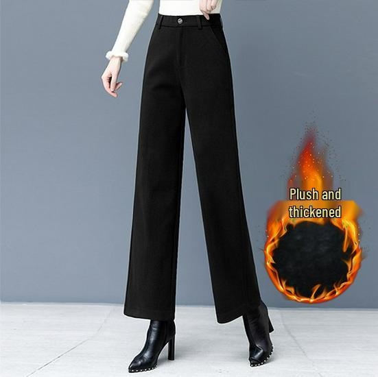 

Женские шерстяные брюки с высокой талией и широкими штанинами - на флисовой подкладке, утолщенные, повседневная мода для весны и осени S
