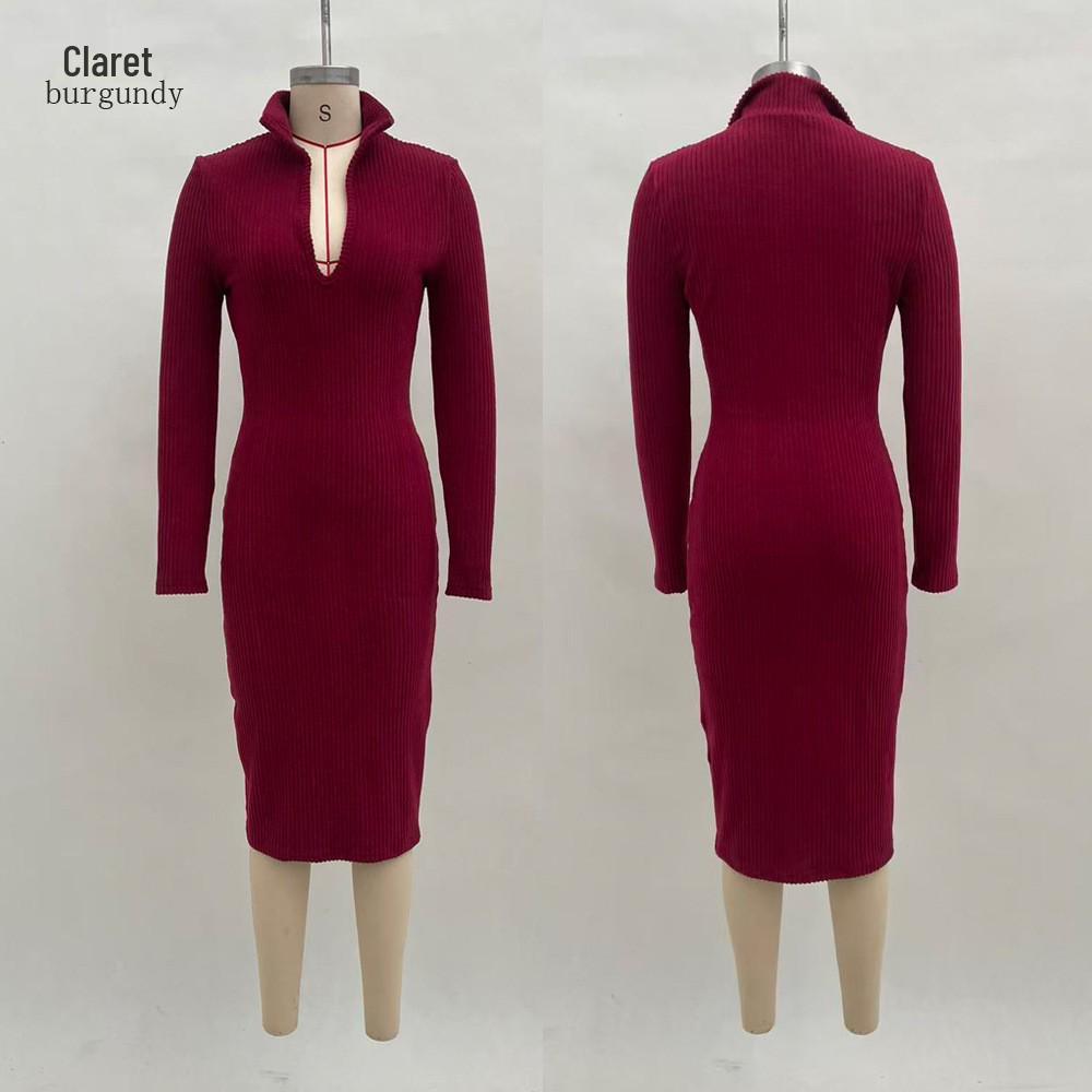 2025 European & American High-End Early Autumn Long-Sleeve Waist-Cinching Socialite Dress for Women