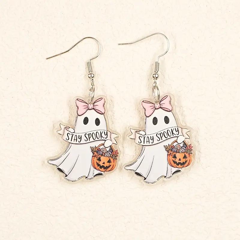 Cross-border new white ghost pumpkin earrings hip-hop gothic style acrylic Halloween gift ghost earrings