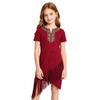 Vestito da bambina stile Southwest con frange Ispirazione nativa Manica corta Orlo con nappe Asimmetrico per Danza teatrale a tema