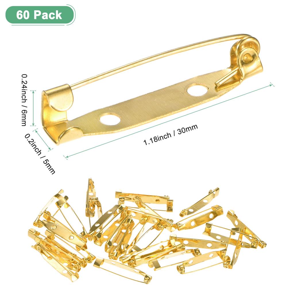 60pcs Bar Pins 30/35mm Brooch Pin Backs Safety Clasp for Badges Name Tags Corsage DIY Metal Boutonnieres Locking Pin-backing