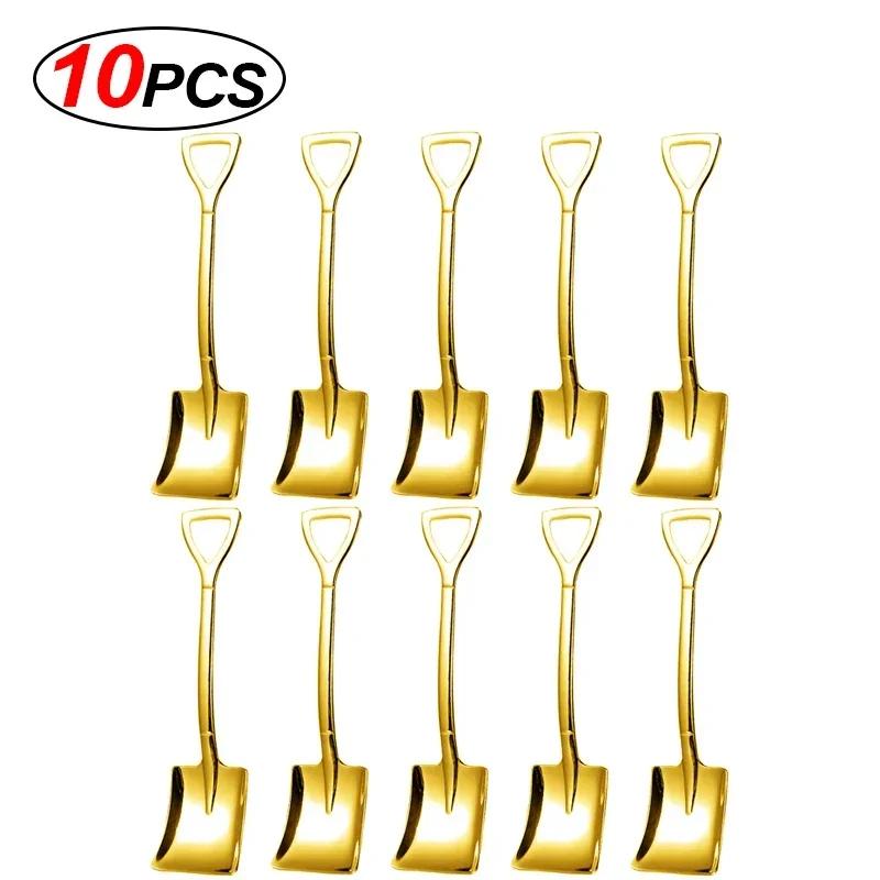 20/2x Stainless Steel Shovel Spoons Gold Silver Mini Coffee Teaspoon Fruit Ice Cream Dessert Spoon Scoops Kitchen Tableware Set