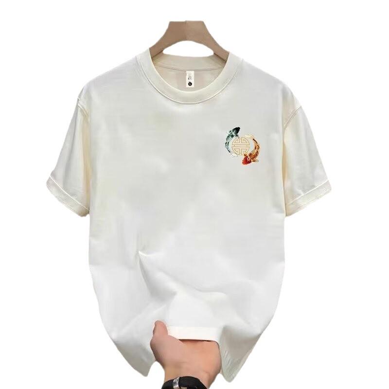 2024 Letní volné tričko s krátkým rukávem ve stylu čínského umění s motivem kaprů koi pro páry