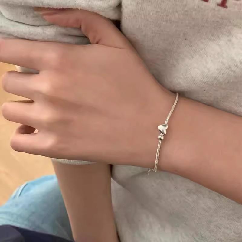 Snake Chain Heart Bracelet For Women Minimalist Elegant Fashion Versatile Wrist Jewelry Accessory