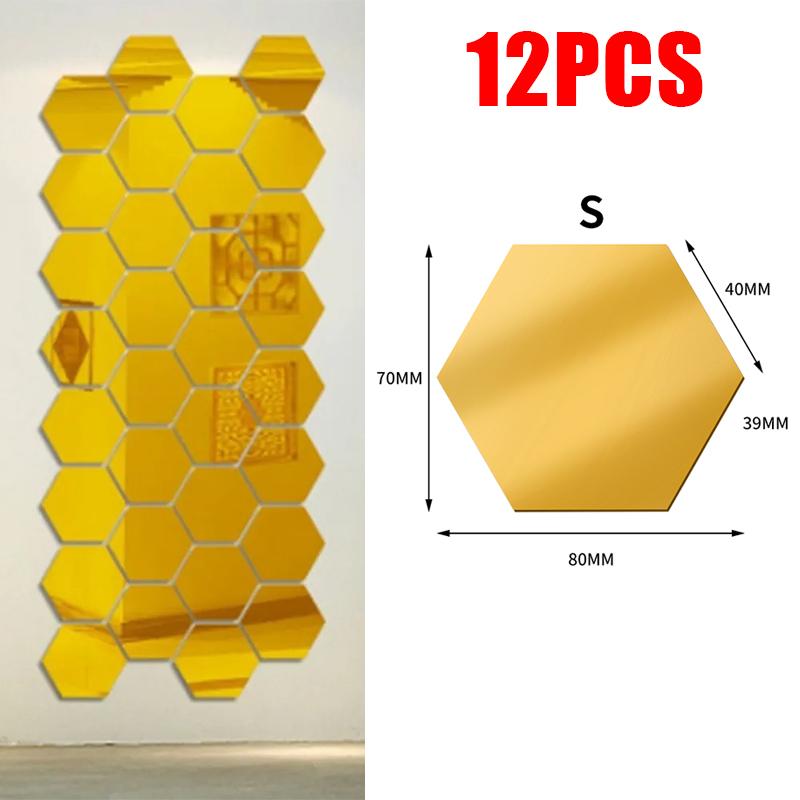3D Hexagon Mirror Wall Stickers DIY Wall Mirrors Sticker Removable Self Adhesive Aesthetic Mosaic Tiles Decals Home Decoration