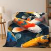 GOOD LUCK Koi Fish Yin Yang Carp Cartoon Flannel Blanket Soft Warm Throw Blanket for Bedroom Living Room Bed Travel Picnic Gift