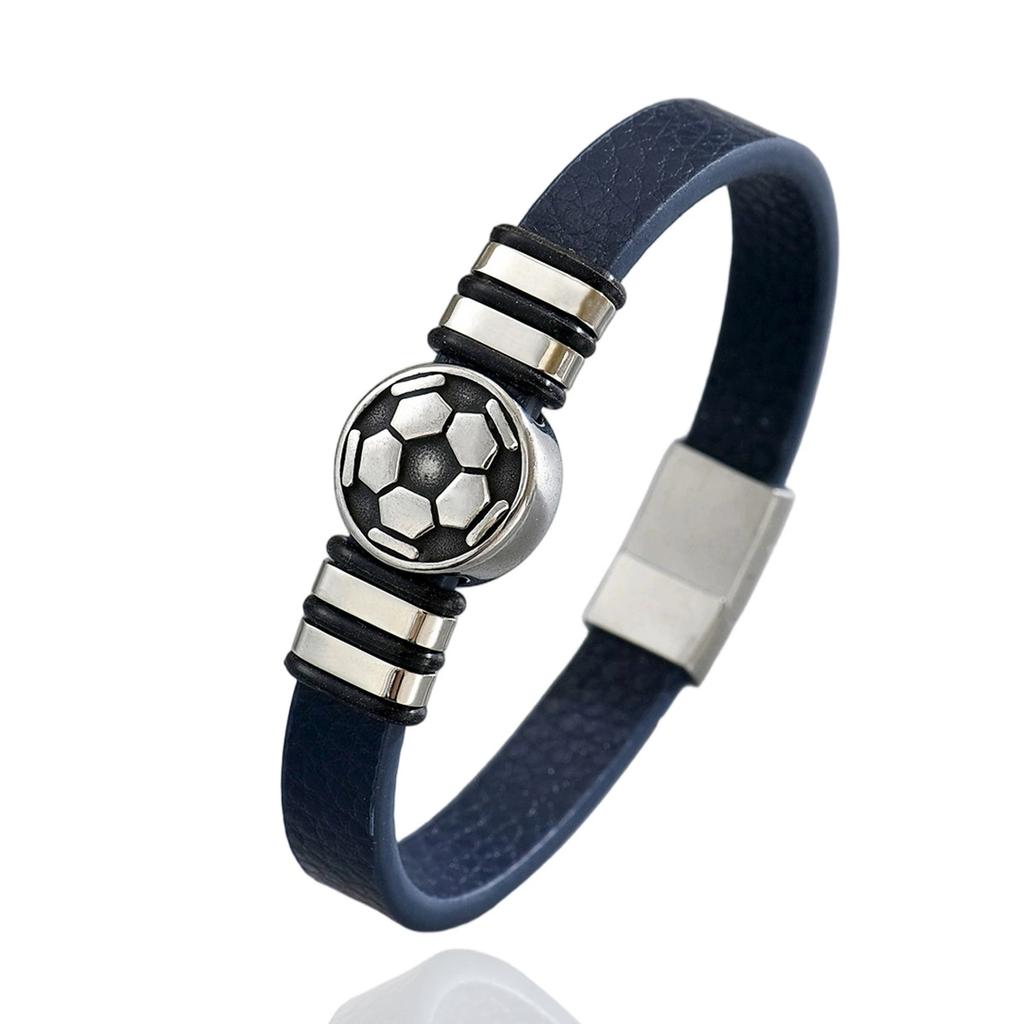 Custom Jewelry Customizable Men Soccer Leather Bracelet Vintage Minimalist Sport Style Durable Comfort Versatile Wristband