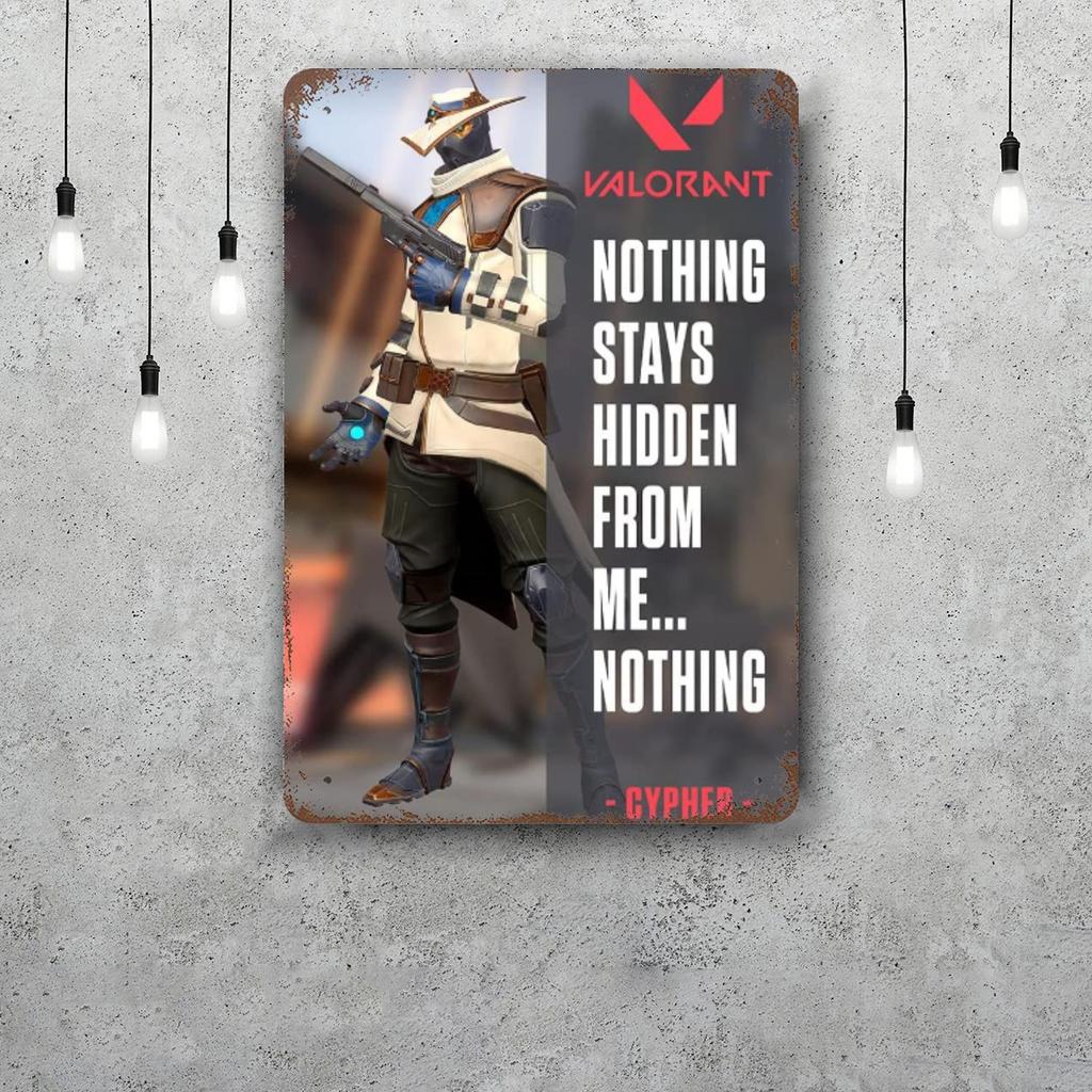 Cypher Valorant Vintage Metal Tin Signs Posters Decor Retro Metal Plaque Wall Art Decor for Garage Bar