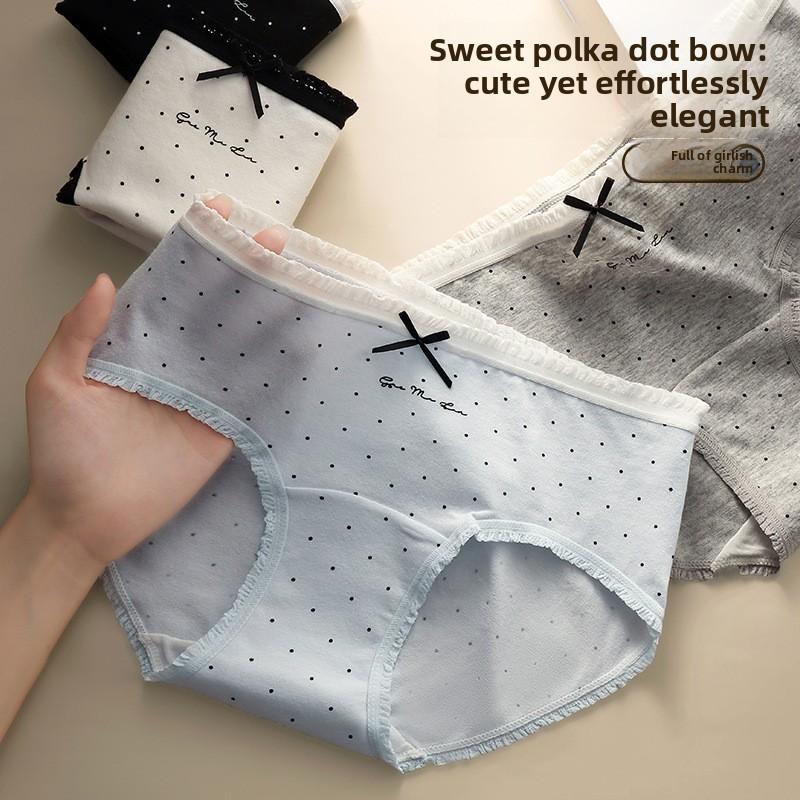 Women's Spring and Summer Sweet Bow Tie Cotton Bacteriostatic Extended Mid Waisted Briefs