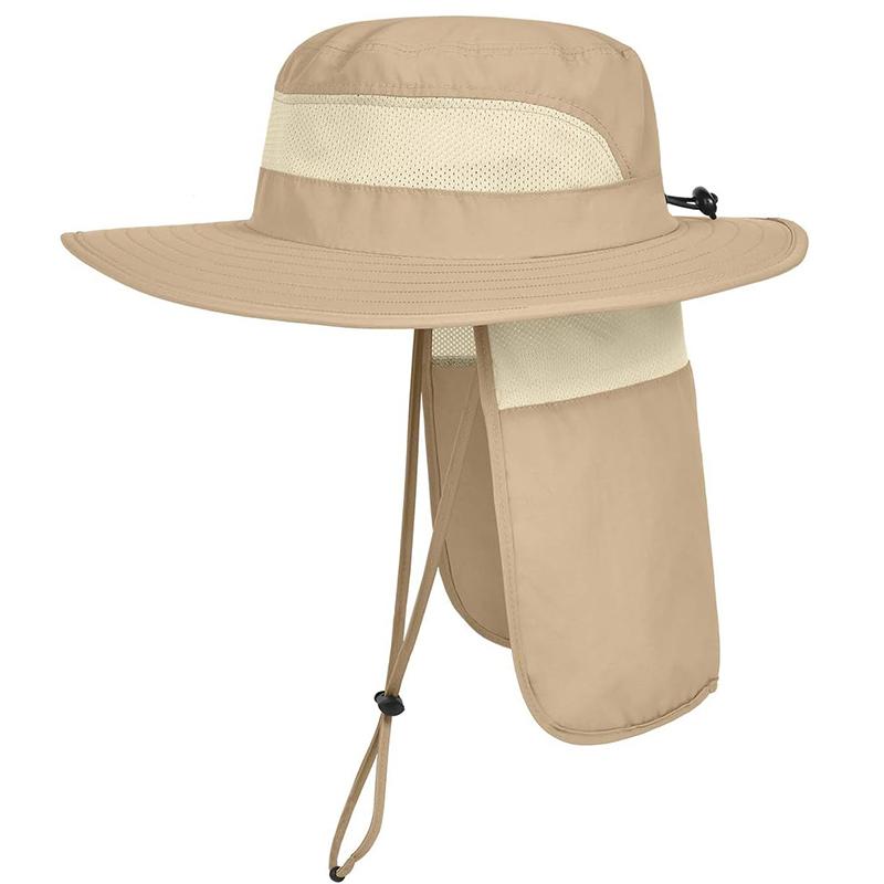Men'S Sun Protection Hunting Hat Wide Brim Fishing Hiking Hat With Neck Guard Brim Suitable For Garden Work