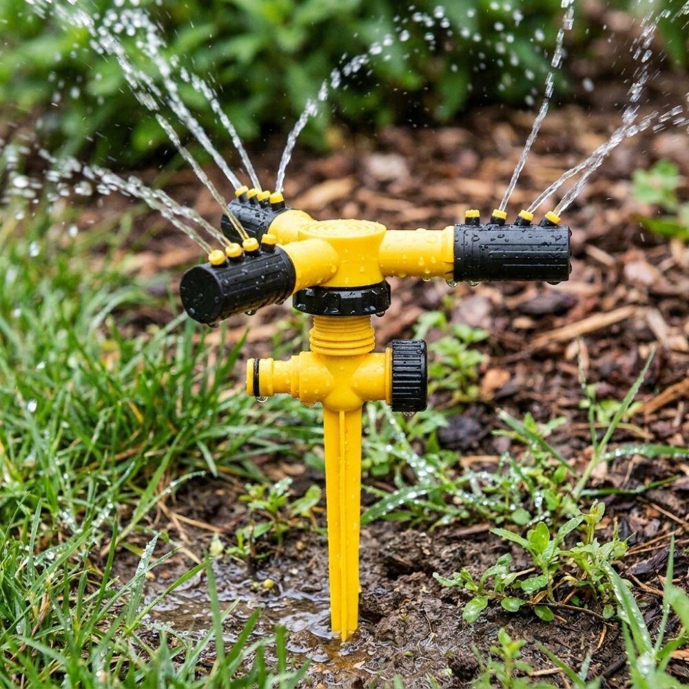 Three Fork Automatic Garden Sprinkler Ground Insert Watering Nozzle Water Irrigation Tool  Farms