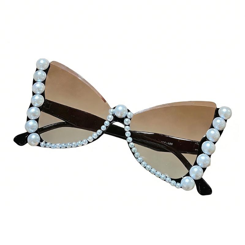 

Elegant Pearls Frame Butterfly Sunglasses With Cats Eye Shape For Women Fashion Accessories