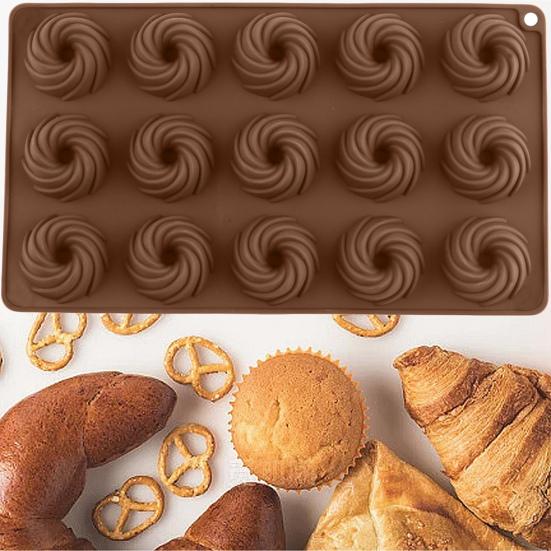 Yousheng Silicone Cake Mold 15-Cavity Spiral Cookie Mold Non-Stick Baking Pan for Cookies Pastries Mousse Dessert