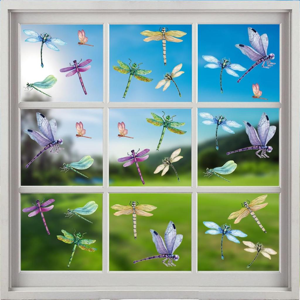 32 Pieces Dragonfly Window Clings Anti-Collision Window Decals Glass Alert Static Decals Prevent Birds Window Strikes for Glass Living Room Door