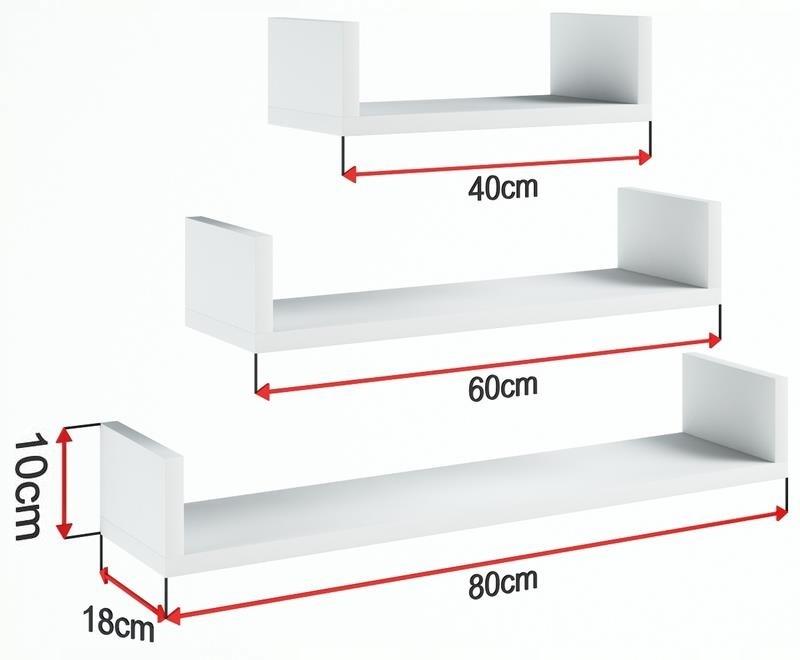 Ex3 Large White Hanging Shelf, Set Of 3 Shelves