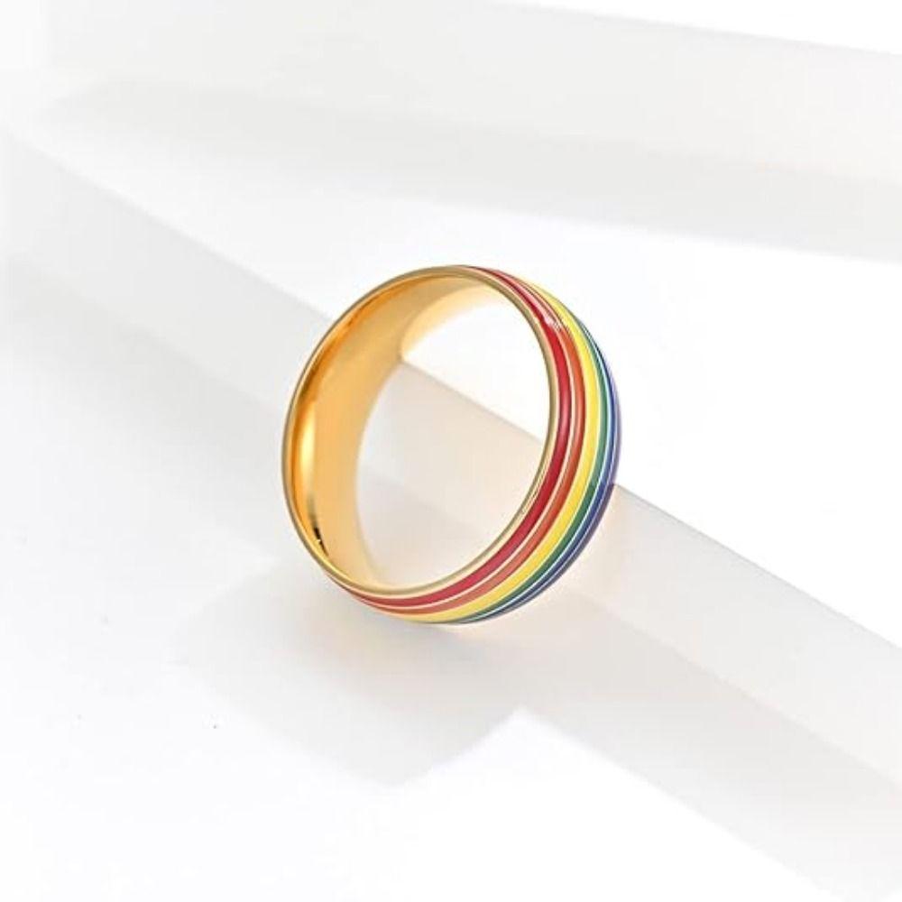 Rainbow Stripe Unisex Couple Rings Stainless Steel Finger Knuckle Bands Engagement