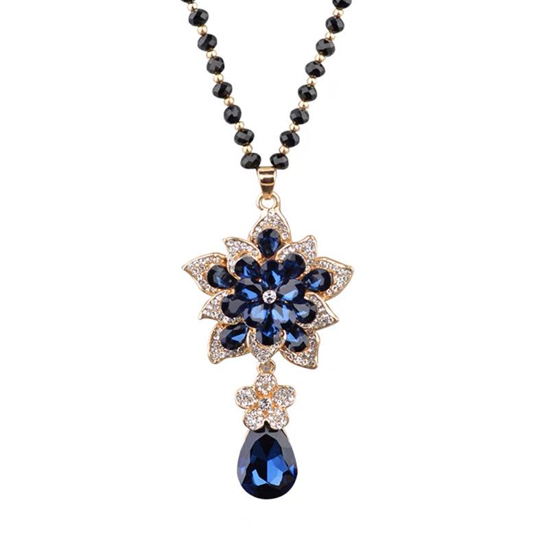Vielseitige Damenmode Kristallblumenkette - Trendige Pulloverkette und einfacher Anhängerschmuck