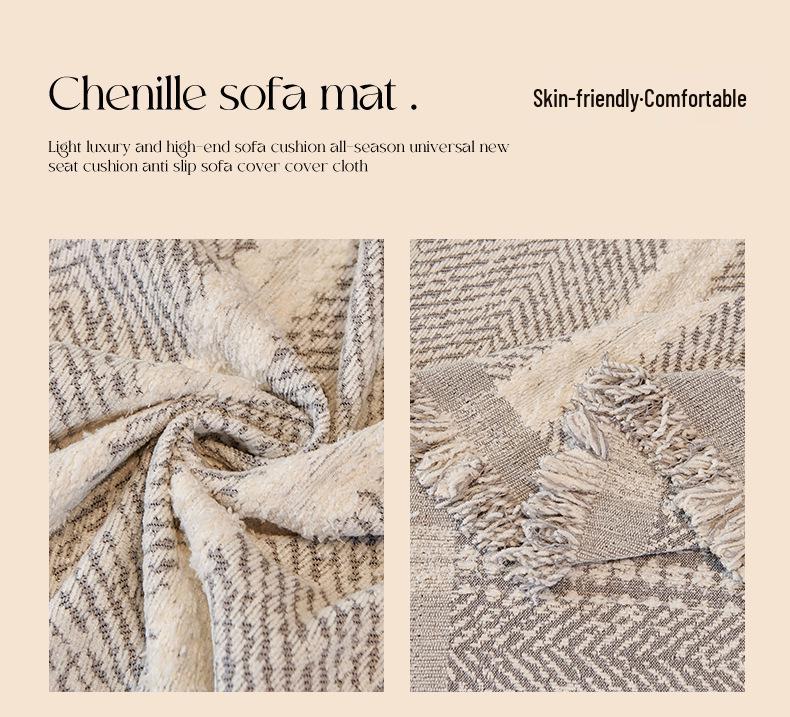 Mid-Century Minimalist Chenille Sofa Cover with Herringbone Pattern - Non-Slip, Universal Fit for Four Seasons