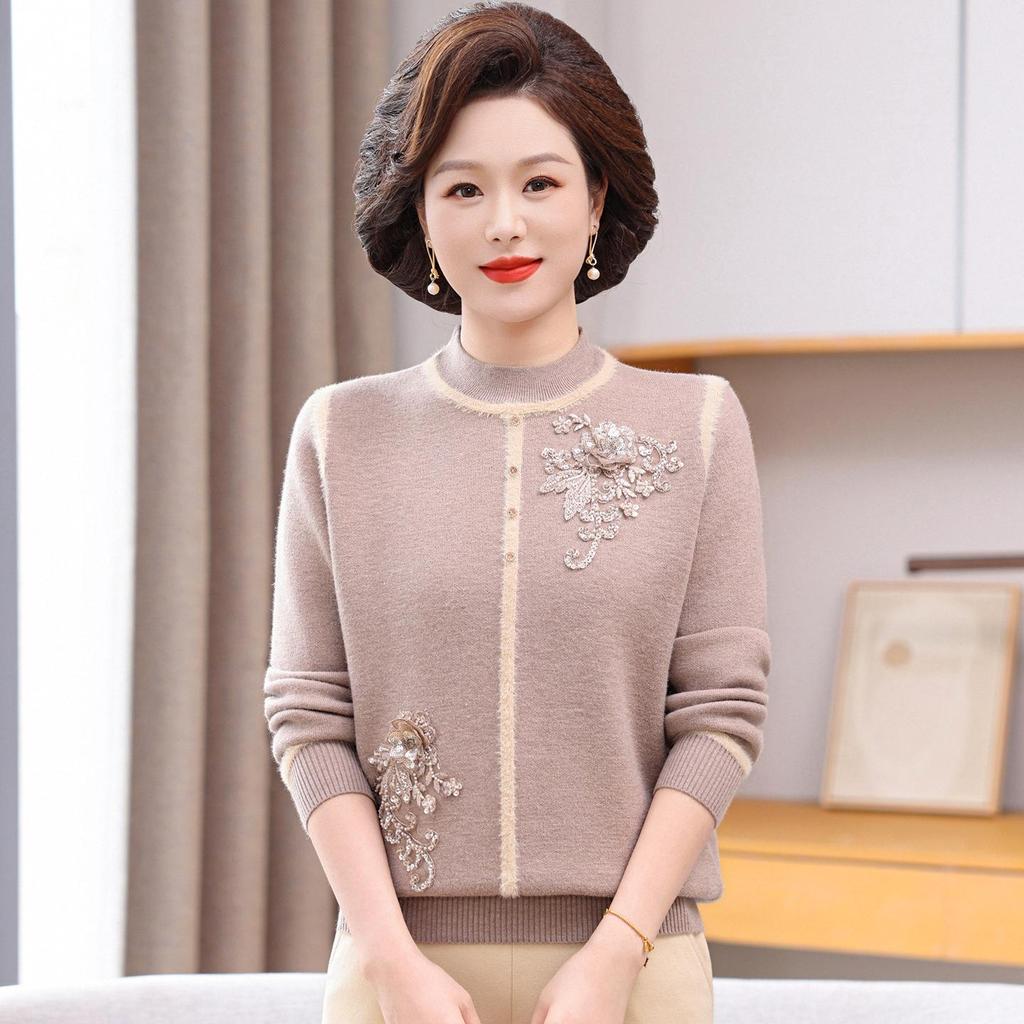 New Fashion Winter Knitwear for Moms - Stylish Plus Velvet Sweater for Middle-Aged and Elderly Women