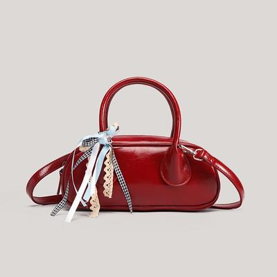 Women's Summer Niche Ballet Style Bowknot Bowling Bag Ancora Red Pillow Bag Single Shoulder Crossbody Bag for Women