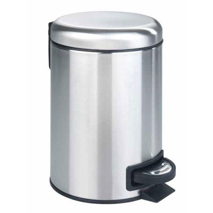WENKO Poubelle à pédale Salle de bain LEMAN | Petite Poubelle Capacité 3L en Acier Inox Mat | Seau Amovible | 17x25x22,5cm