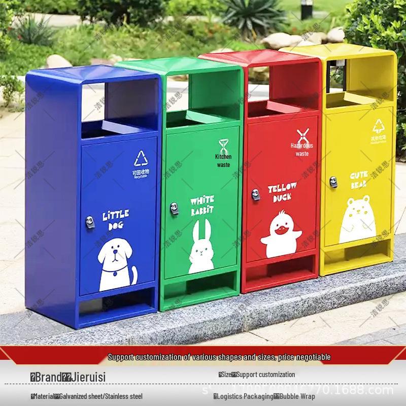 Large Stainless Steel Outdoor Trash Bin for Commercial Use and Waste Classification
