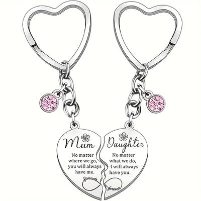 Liebevoll von Tochter Herzförmiges Schlüsselanhänger-Set Perfektes Muttertagsgeschenk Edelstahl Mama Tochter 1 Set mit inspirierenden Zitaten