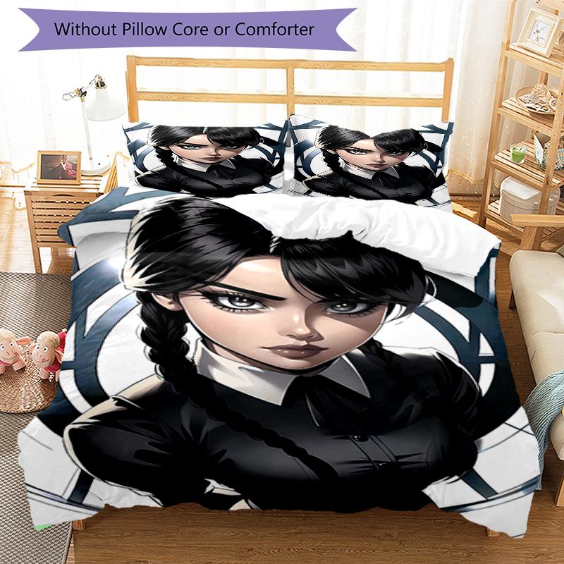 3pcs Addams Family Wednesday3 Design Cover Set - HD Printed Bedding with 1 Cover and 2 Pillowcases - Perfect for Home and Dorm Decor