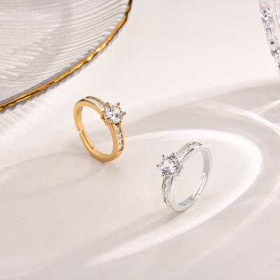 Trendy CZ Stone Adjustable Metal Rings For Women Girls, Gold Color Wedding Brand Engagement Promise Ring Anniversary Party Gift