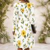 Women Criss Cross V Neck Long Sleeve Floral Printed Dress White Green Curved Hem