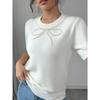 Women's Solid Color Bow Rhinestone Slim Fit Short Sleeve T-shirt Summer Casual Top for European American Cross-border