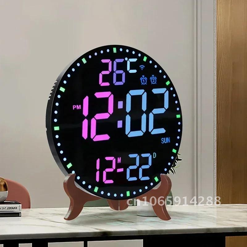 WiFi LED Heim Kalenderuhr Datumsanzeige und Steueruhr Duale Fernbedienung Wanddekoration Alarme