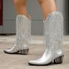 European and American Fashion Medium Tube Fashion Boots Women's Large Size Retro Thick Heel Pleated Foot Sleeve V Mouth Western Knight