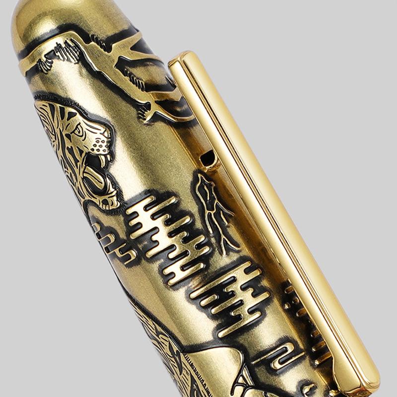 Jinhao Tiger Embossed Fountain Pen Fine Nib Handmade Wooden and Metal Writing Office & School Pen JHP001