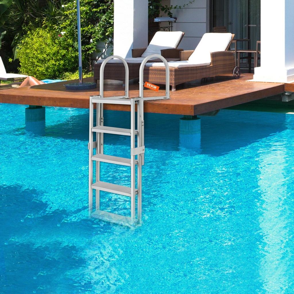 Aluminum Dock Ladder Boat Dock Ladder 66.9-78.9in Height Adjustable 5 Step