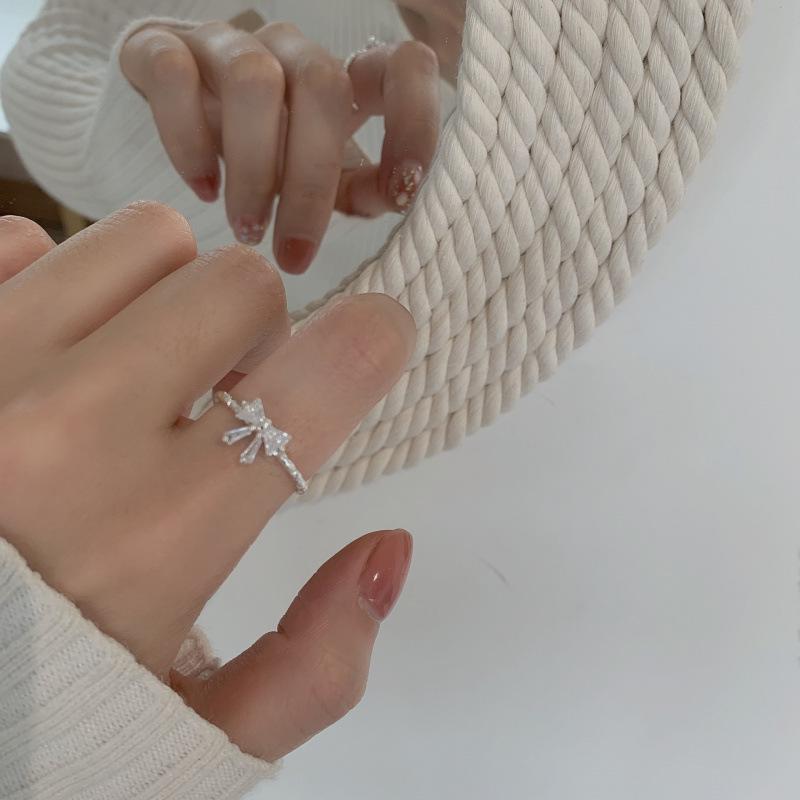 Korean Sweet Bow Zircon Adjustable Women s Ring - Fashionable Simple Design Open Adjustable
