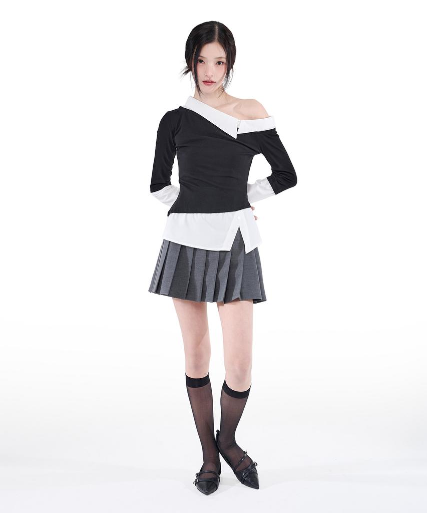 Alkialka One-Shoulder Layered Top (Black)