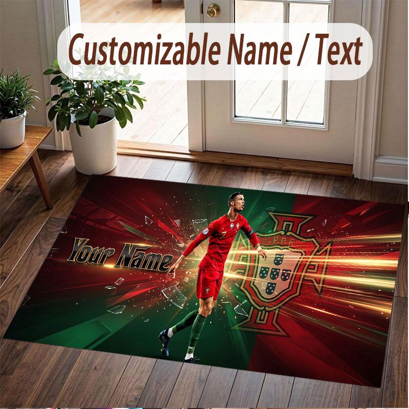 Benutzerdefinierter Teppich Cristiano Ronaldo Muster Druck Name Text Weicher Rutschfester Boden Teppich für Zuhause Innen Dekoration