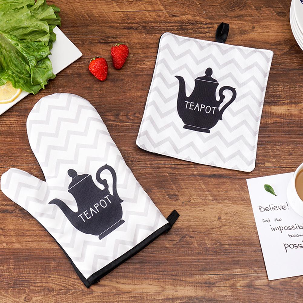 2pc/set Oven Mitt Table Pad Heat Resistant Thickened Kitchen Gloves Pot Holder Soft Inner Lining
