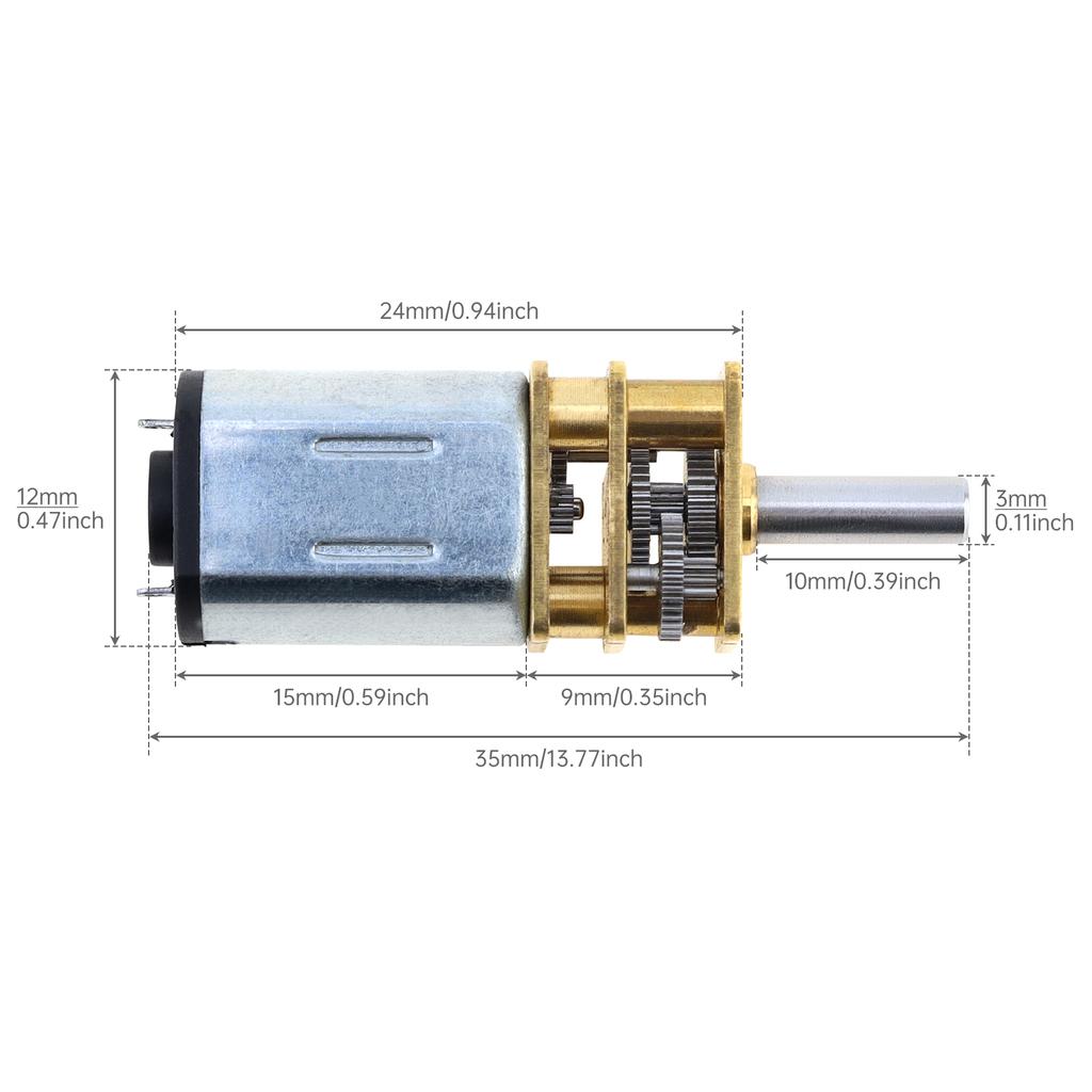 DC 12V N20 Mini Micro Metal Gear Motor, 78/100/200/300/600/1000 RPM