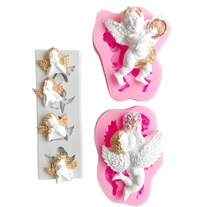3D-engel, silikonform, babybursdagsfest, kakedekorasjonsverktøy, cupcake-topper, fondant, baking, sjokolade-godteriformer