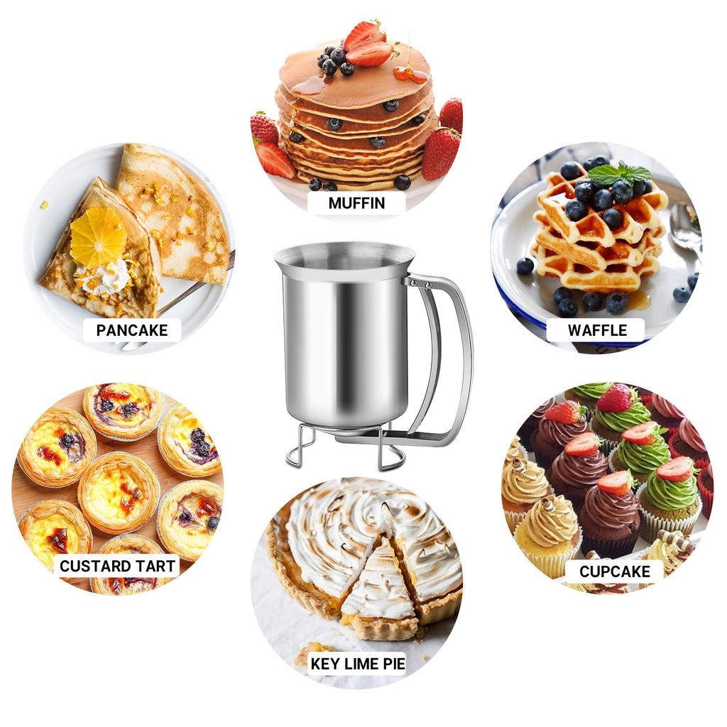Professional Pancake Batter Dispenser Stainless Steel Texture 680ML Batter Funnel Suitable for Baking Cupcakes Waffles