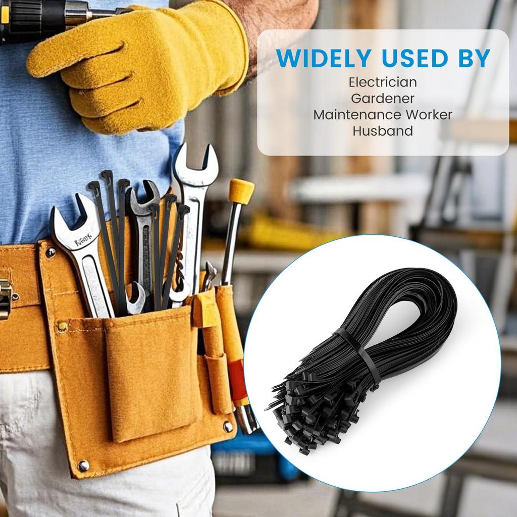 Heavy-Duty Reusable Cable Ties 8-Inch 200mm 7.6mm 120 Lbs Tensile Strength UV-Resistant Nylon Zip Ties for Indoor Outdoor Industrial Construction Us