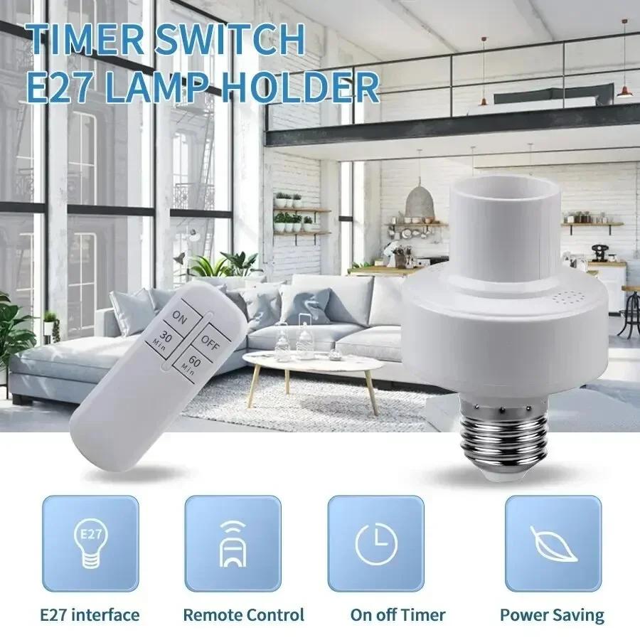 RF 433MHz Wireless Light Bulb Socket E27 with Remote Control Switch LED Lamp Bases ON/OFF Room Chandelier Timer Switch Battery